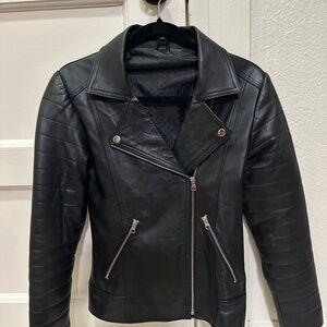 Black Leather Biker Jacket S